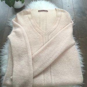 COMPTOIR DES COTONNIERS blush v-neck lacey sweater knit